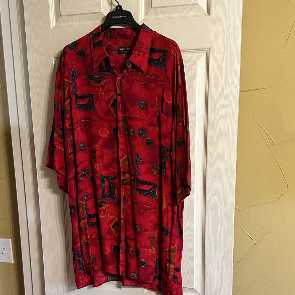 Riscatto Boca Classics Red Geometric Casual Button Down Shirt Like New